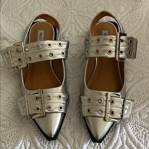 Proenza Schouler Metallic Silver Buckle Flats. Never used